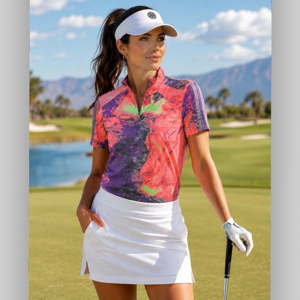 Jamie Sadock Women’s Small Quarter Zip Golf Polo Abstract Print Performance